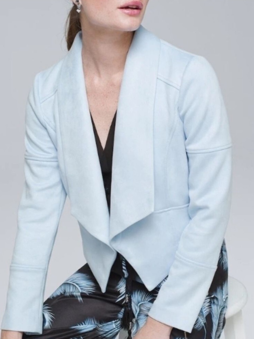 Whitehouse Blackmarket Ultrasuede Drape Front Jacket